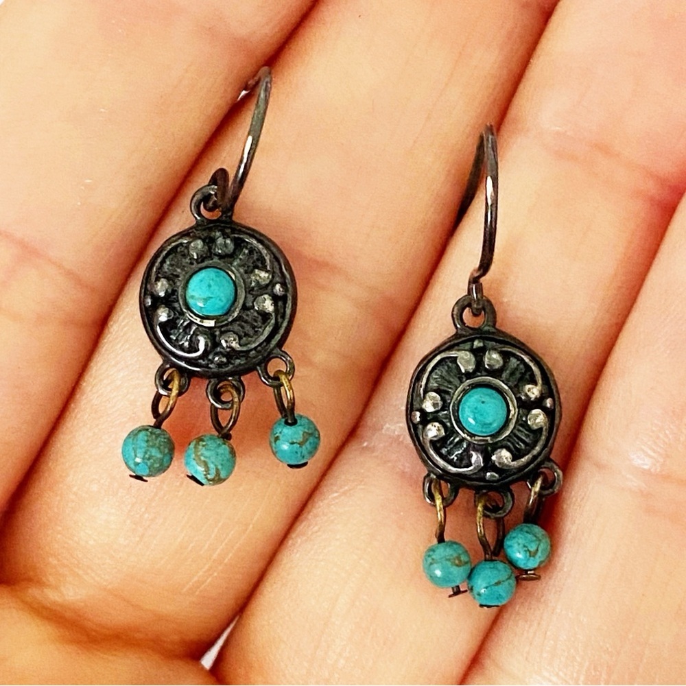 Vintage sterling silver turquoise dangle drop earrings